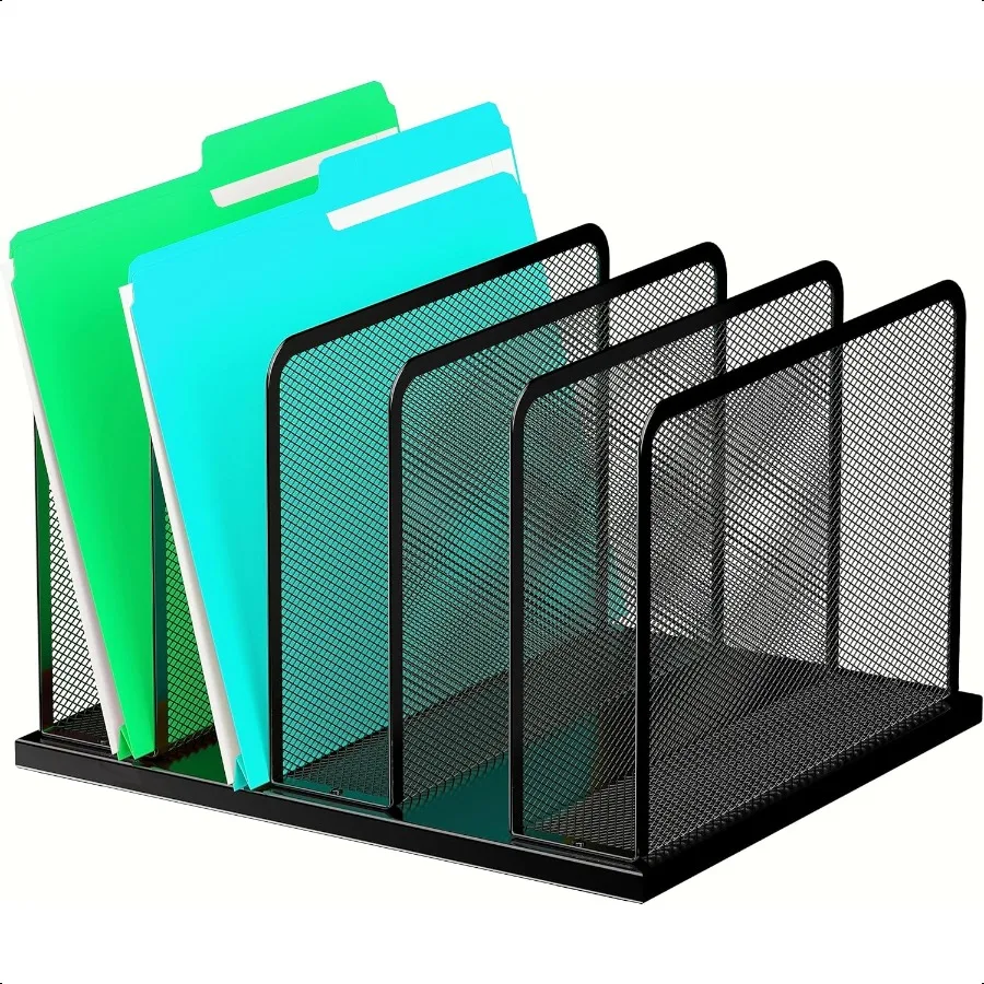 

Desk File Organizer 5 Sections Upright Mesh Desktop Organizer File Sorter Office Organization File Holder for Home Office and C