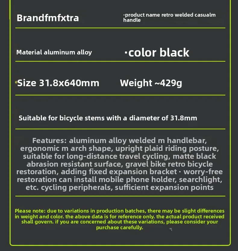 Mountainbike M-Lenker 31,8 mm Aluminiumlegierung Schwalbenlenker 640 mm geschweißter Verlängerungsrahmen horizontaler Lenker Zubehör Lenker – Detail 3