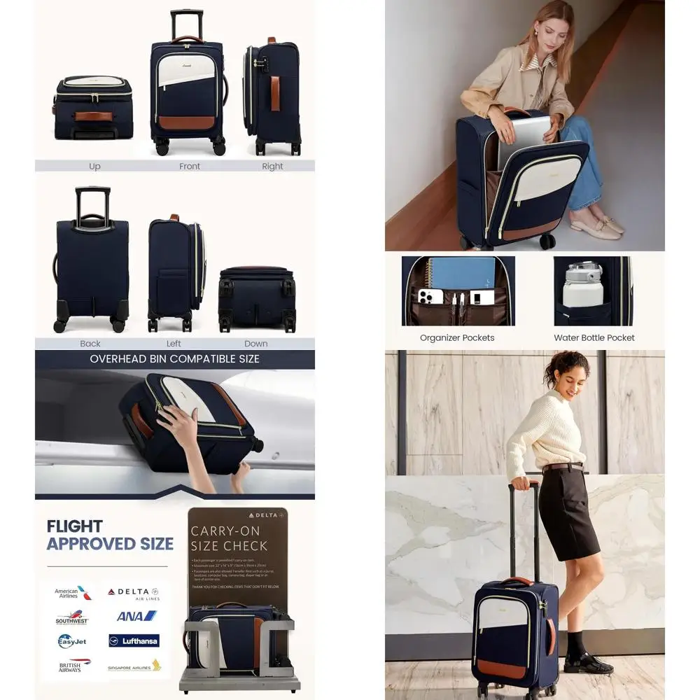 

4-Piece 22x14x9 Softside TSA-Approved Carry-On Luggage Set with Wheels for Men & Women