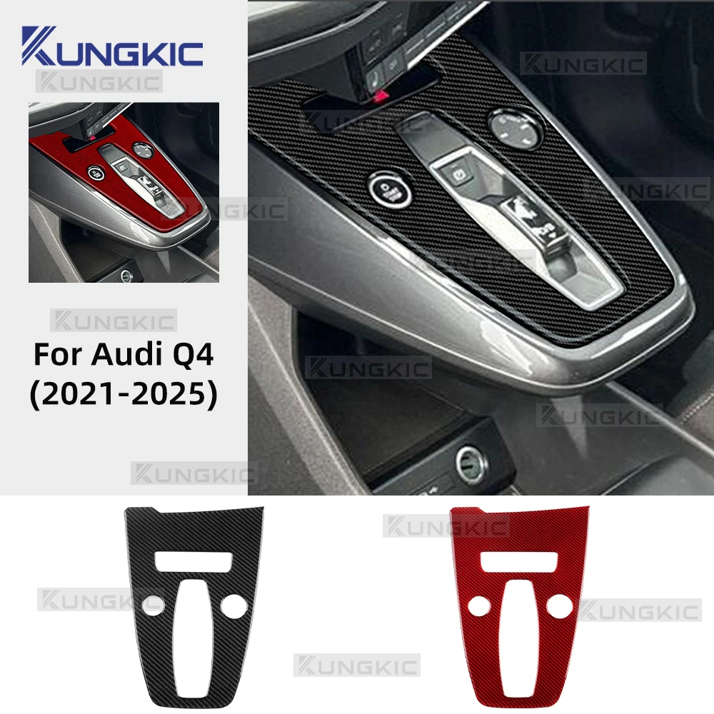 Real Soft Carbon Fiber For Audi Q4 e-tron 2021 2022 2023 2024 2025 LHD RHD Car Gear Shift Panel Interior Decor Trim Sticker