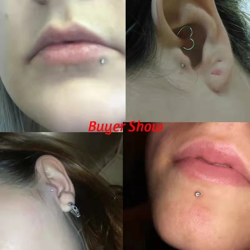 G23 التيتانيوم شقة الزركون Labret مسمار الشفاه خواتم الأذن الزنمة الغضروف اللولب أقراط لولبة داخلية موضة هيئة ثقب المجوهرات