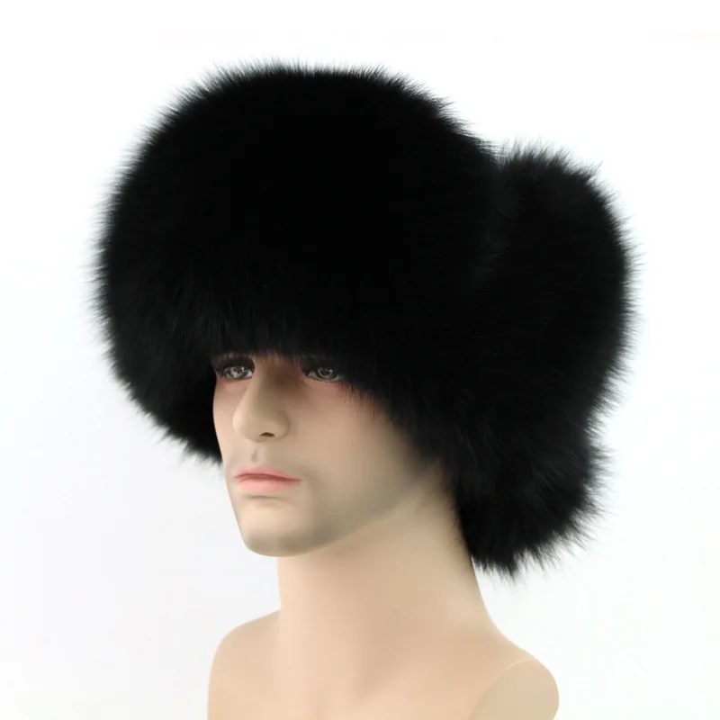 Шапка из натурального меха, мужская зимняя шапка из овчины, меховая шапка, мужская шапка-бомбер из лисьего меха, шапка-бомбер из серебряной лисы