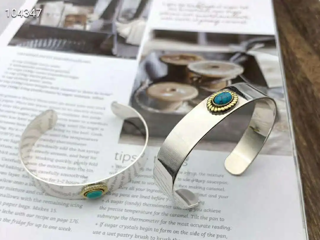 Turquoise open ring women's fashionstylishretro trendy thai silver live bracelet men