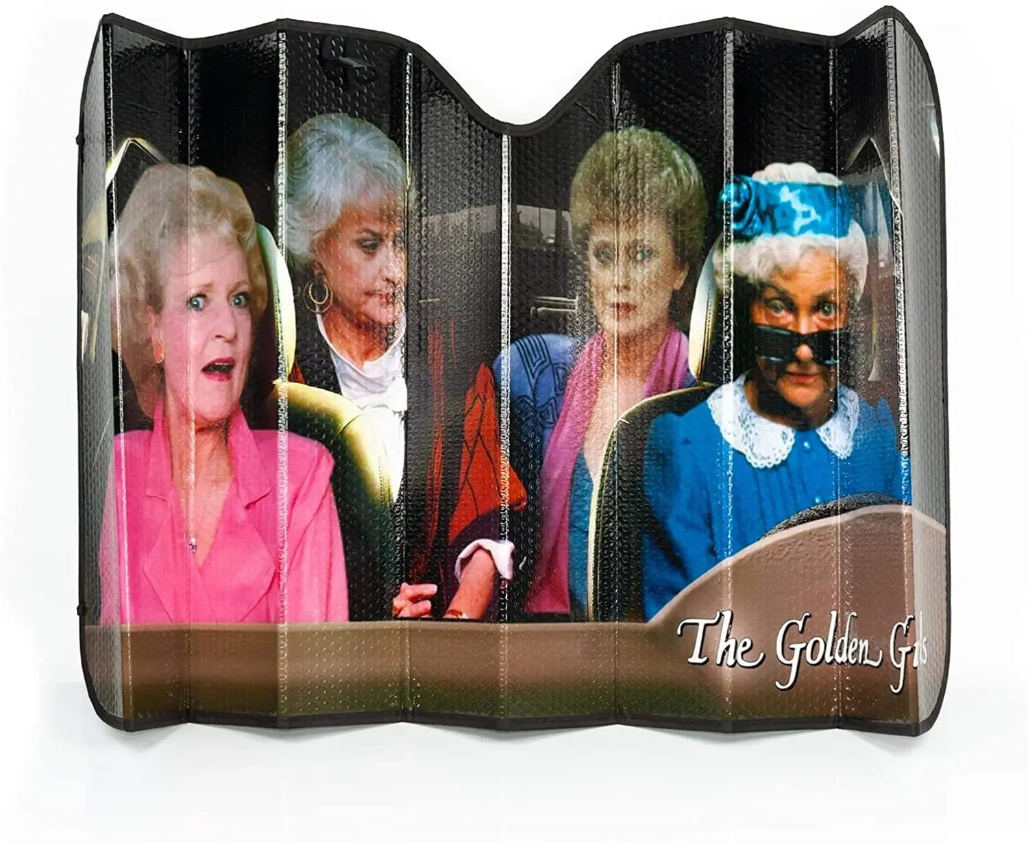 The Golden Girls Car Sunshade with Sophia Driving - Includes Rose, Blanche, Dorothy - Foldable Novelty Fandom Vehicle Accessorie