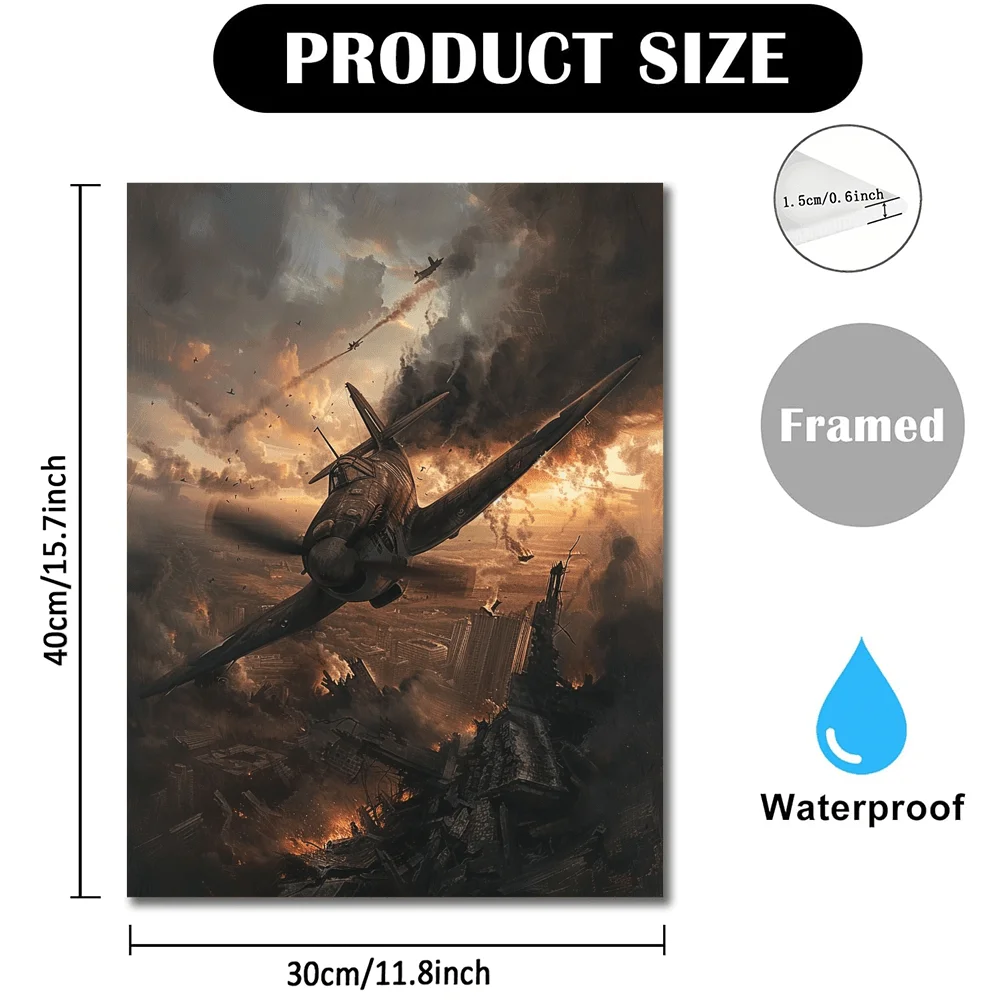 1pc No Framed Canvas Art - Realistic WWII Airplane Illustration in Dramatic Sky, Perfect for Office, Classroom, Home Wall Decor