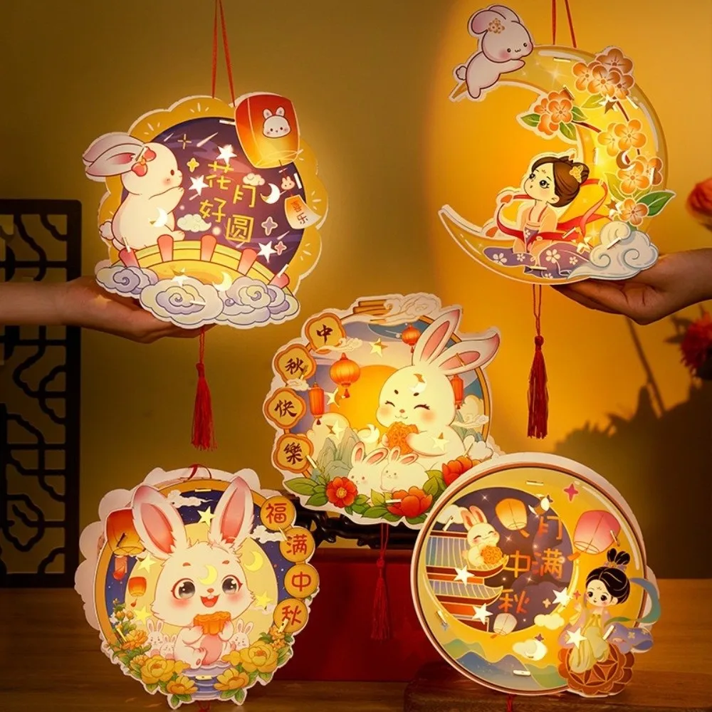 

Ancient Cartoon Rabbit Lanterns Glowing Handmade Mid-Autumn Festival Lantern Flower Light DIY Lantern DIY Material Package Kids