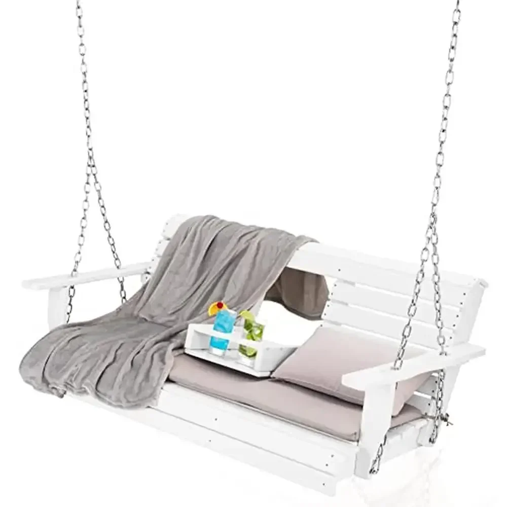 

Outdoor Porch Swing with Mounting Kit and Accessories Heavy Duty Poly Lumber Swing Chair with Cup Holders Durable Weatherproof
