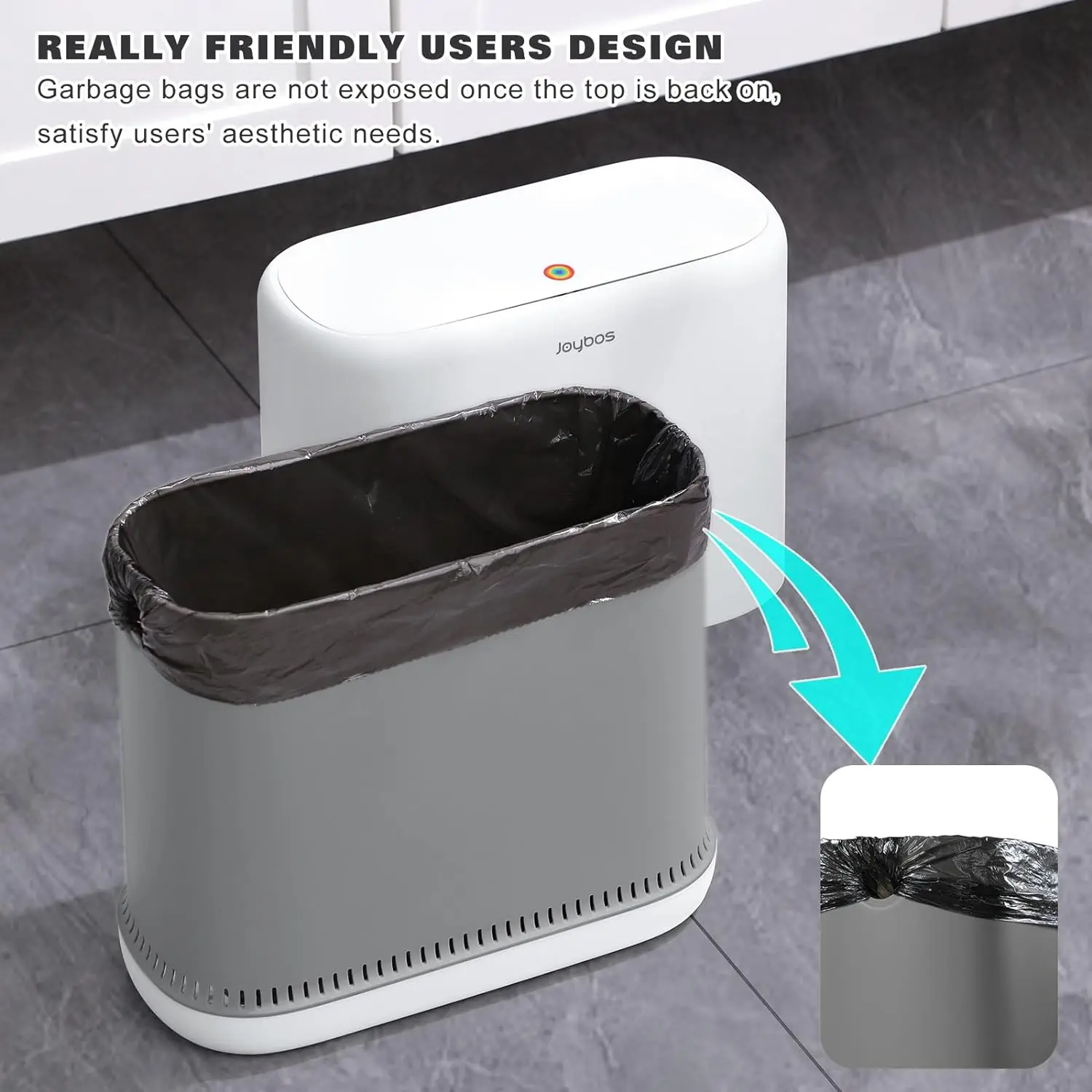 Joybos Bathroom Trash Can Press Lid to Open Automatic Adsorption Garbage Bag Narrow Trash Bin For Home Office Use 12.5L