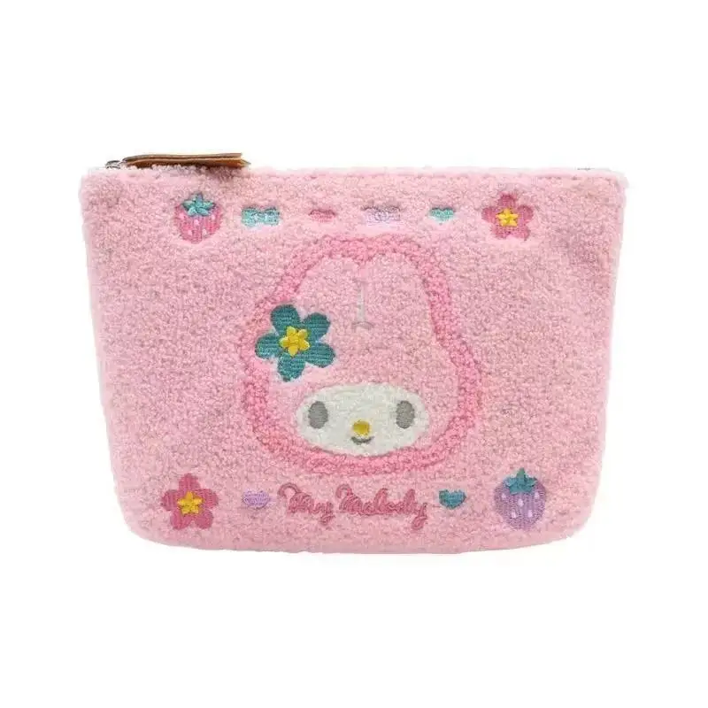 Monedero de felpa Kawaii Sanrio Hello Kitty, Mini bolsa de almacenamiento de cosméticos con dibujos animados para chicas lindas Kuromi Melody, regalos de decoración diaria