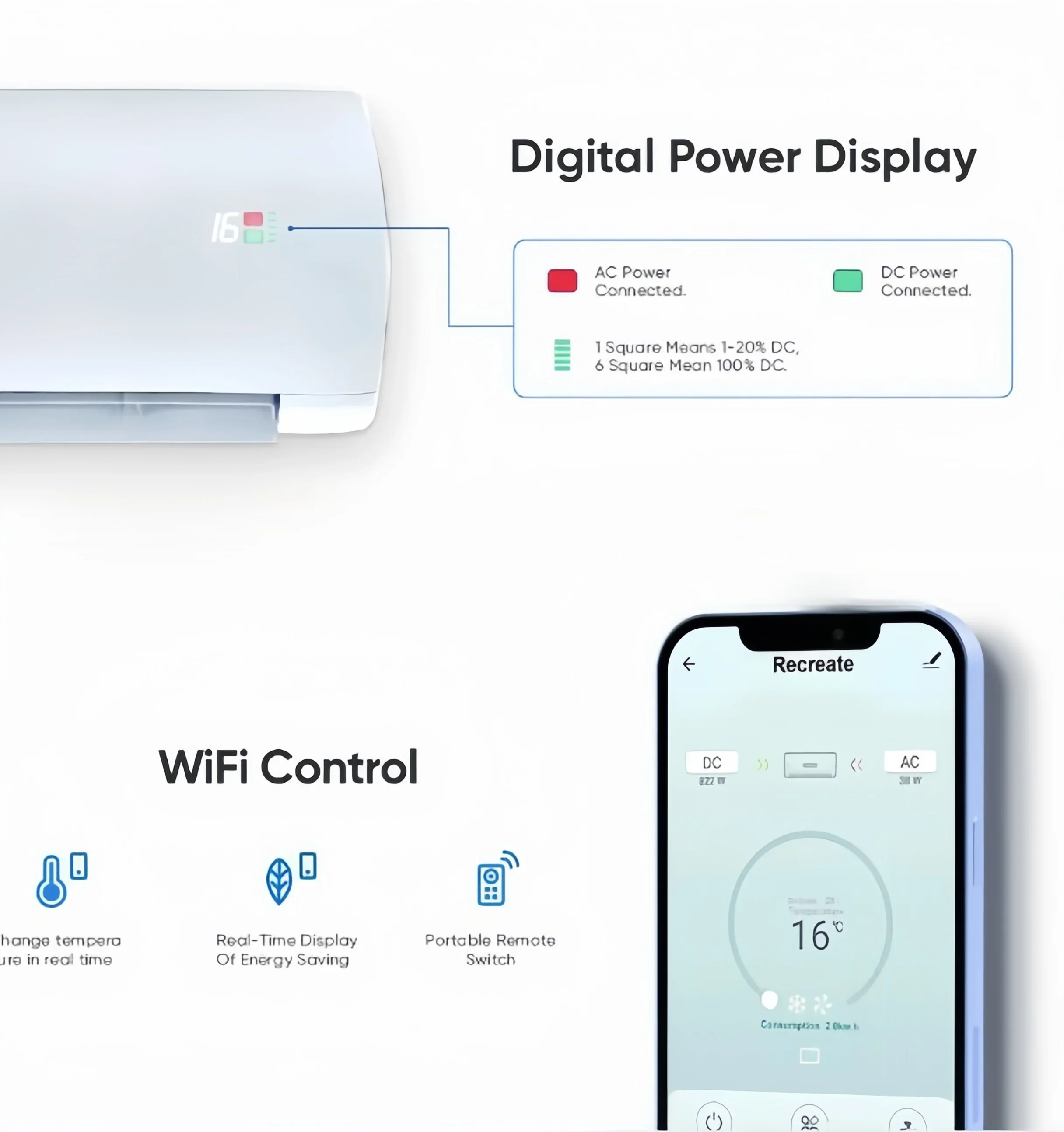 Portable DC AC Deye Solar Panels Energy Powered Ductless Air Mini Split Air Conditioning Kit with Battery