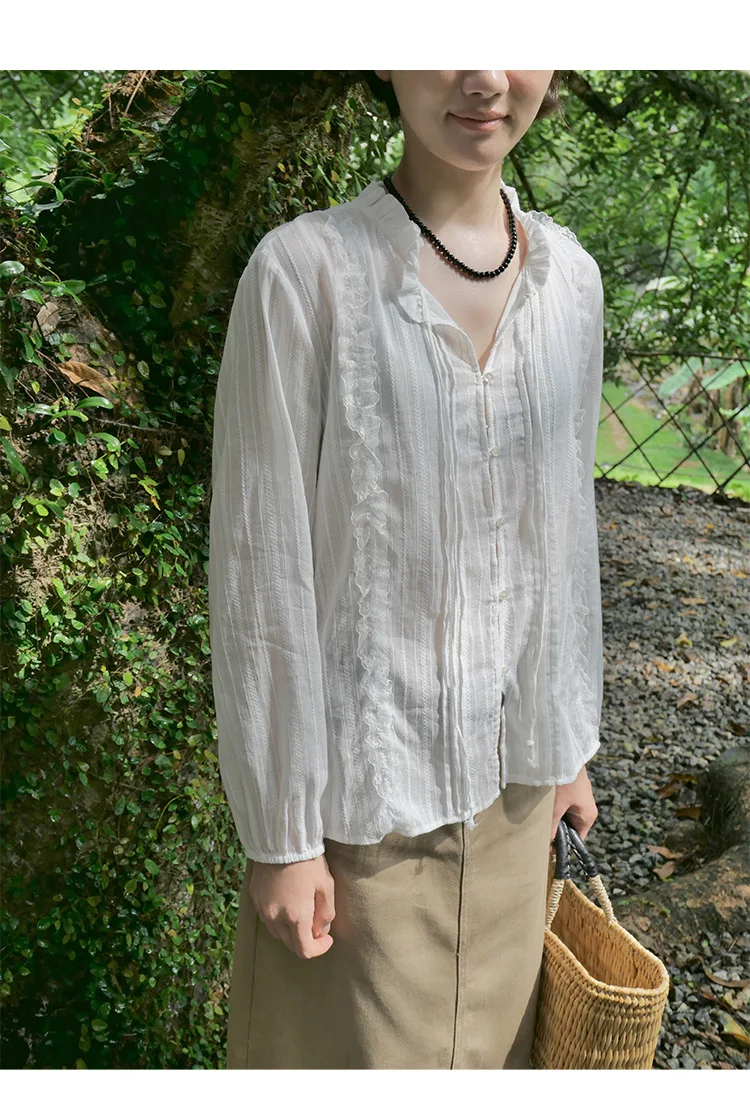 

Summer women's casual solid color lace decoration loose shirt