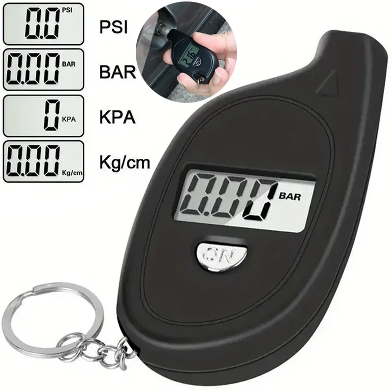 Mini Keychain Style Tire Gauge Digital Lcd Display Car Tire Air Pressure Tester Meter Auto Car Motorcycle Tire Safety Alarm