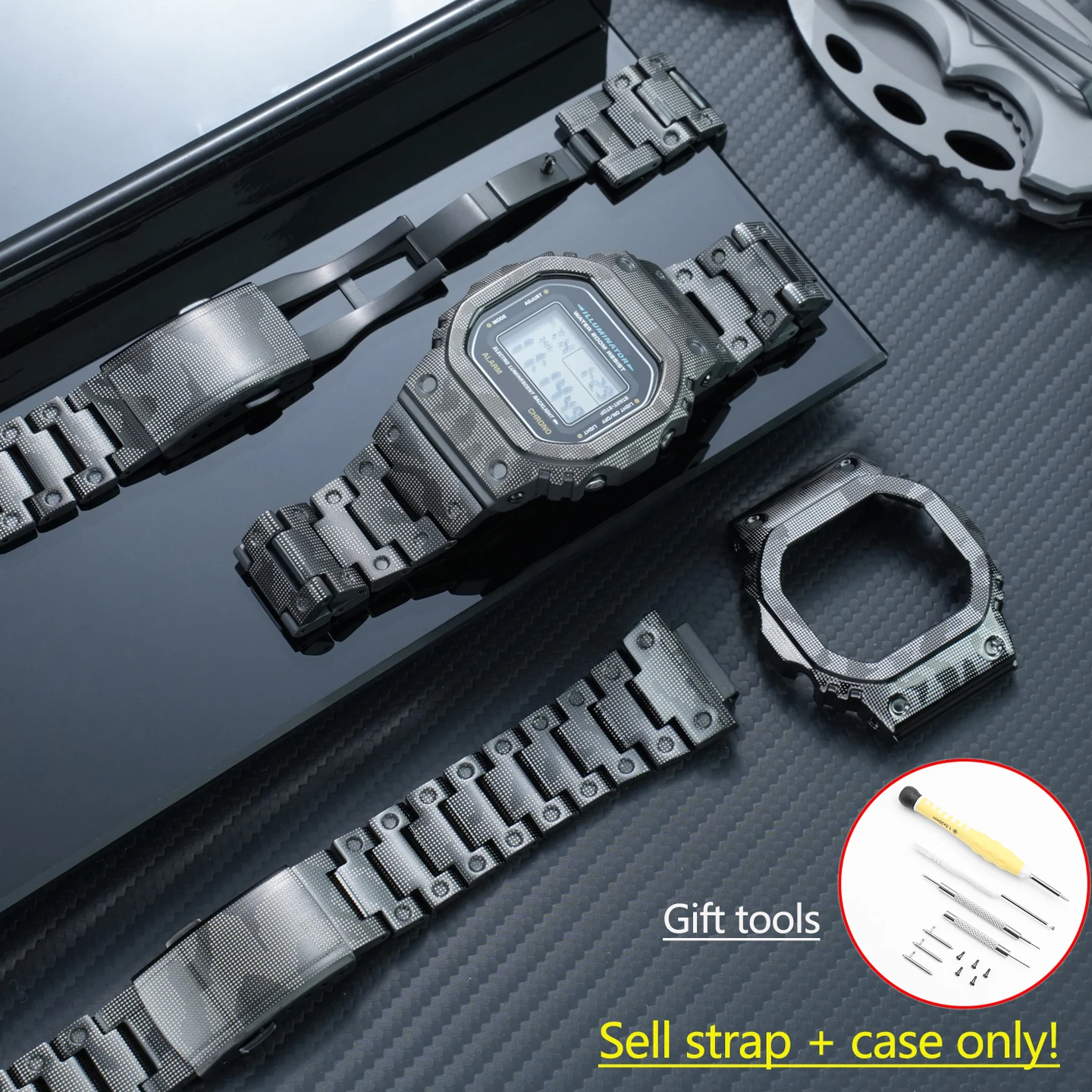 

Комплект для модификации часов Casioak GMW-B5000 GW-M5610: корпус и ремешок из титанового сплава в камуфляжном стиле, металлический безель и ремешок в стиле Mech.