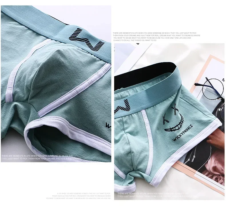 الرجال الملاكم الملابس الداخلية القطن الخالص سراويل U-محدب رجل مريح السروال مثير موضة الذكور الصبي الوجه المبتسم الملاكمين PB3150 #6