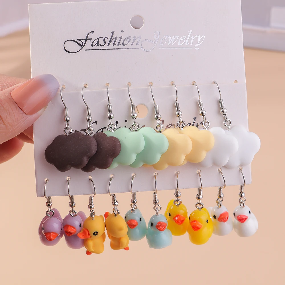 עגילי ברווז מצוירת ענן עגילי ברווז סט 3D בעלי חיים חמוד פרפר חמוד דוב פרפר חמוד עבור נשים בנות ילדים