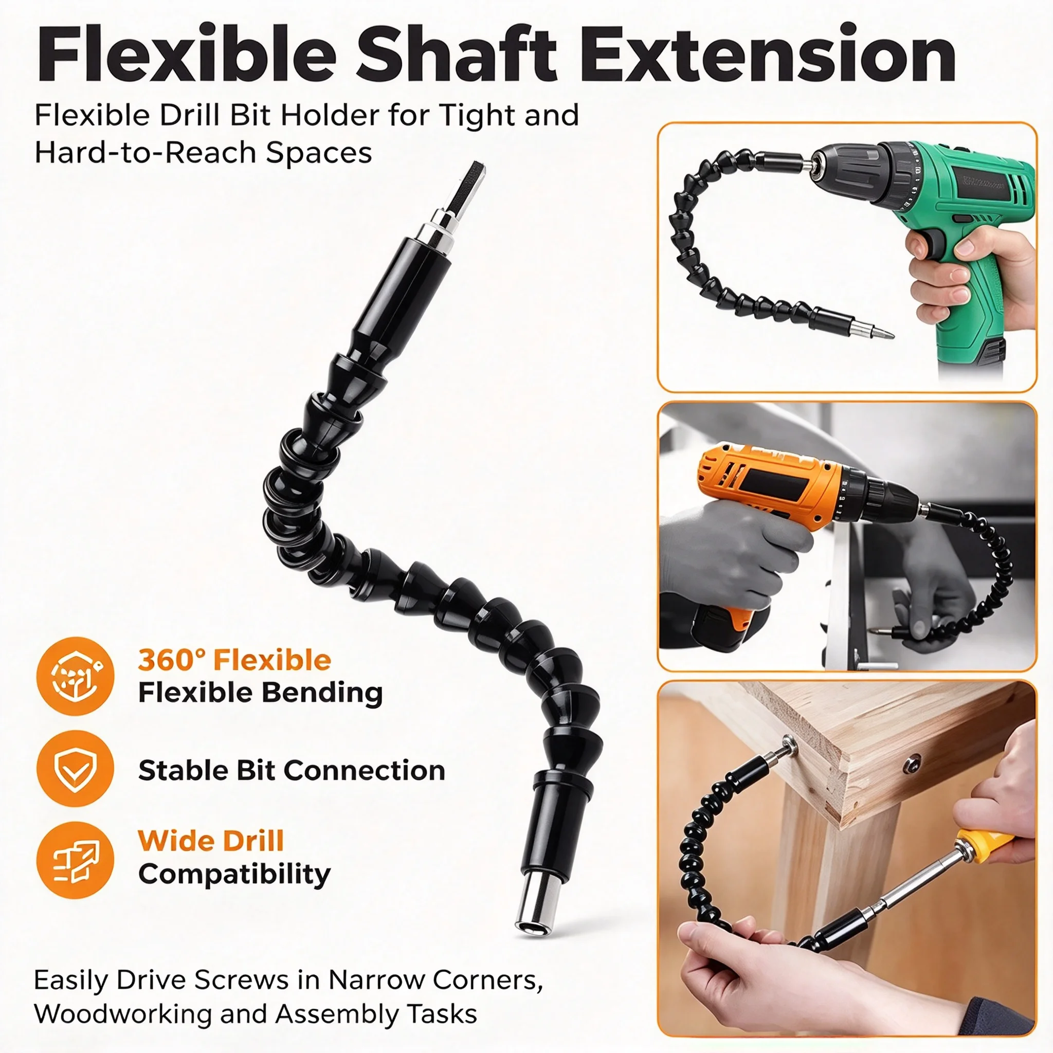 1PC Black 300mm Hexagonal Universal Soft Shaft Screwdriver with Electric Screwdriver for Connecting Extension Rod Tool