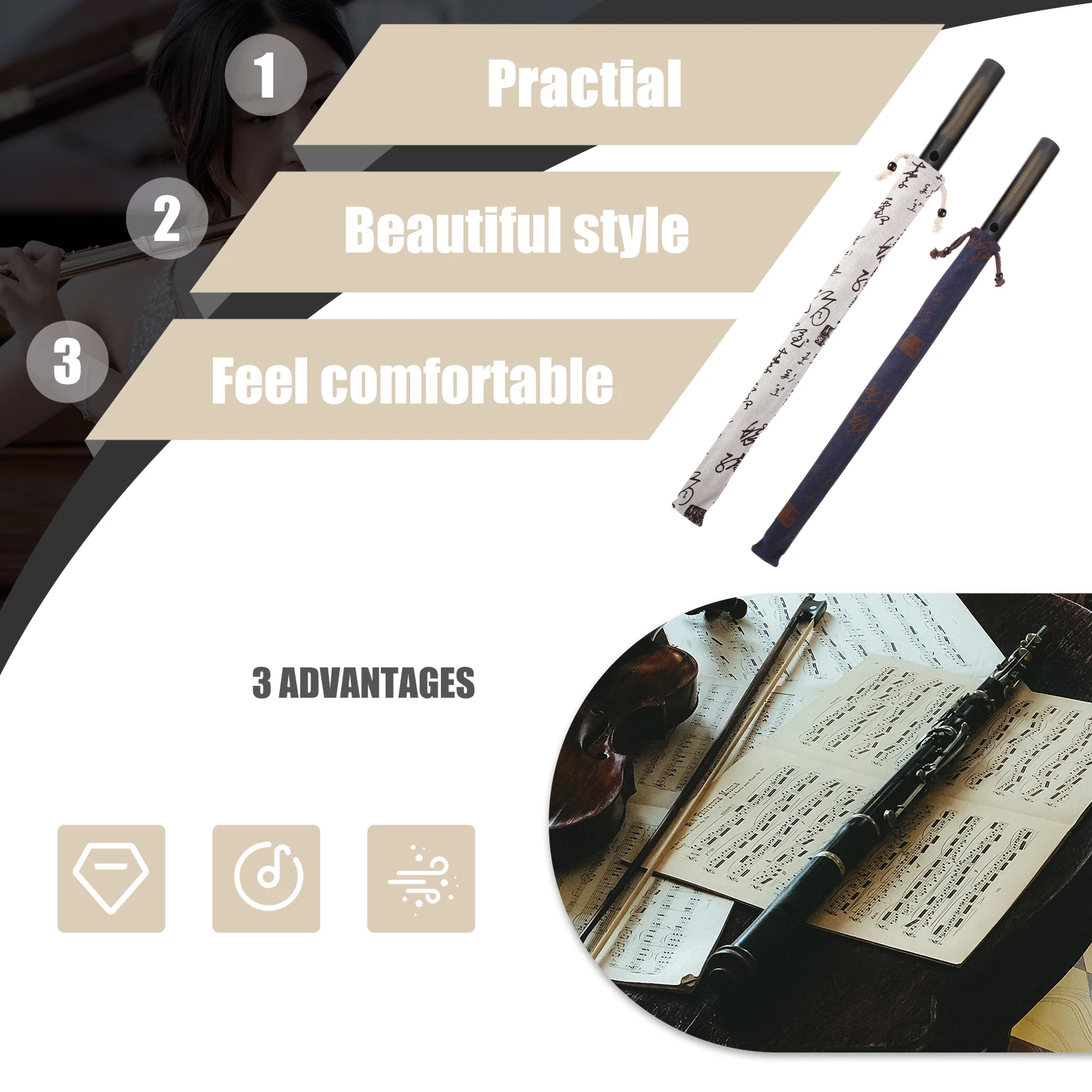 

2Pcs Durable Cotton Linen Bamboo Flute Storage Bags Thickened Protection Easy Carry Music Instrument Bag Flute Bag