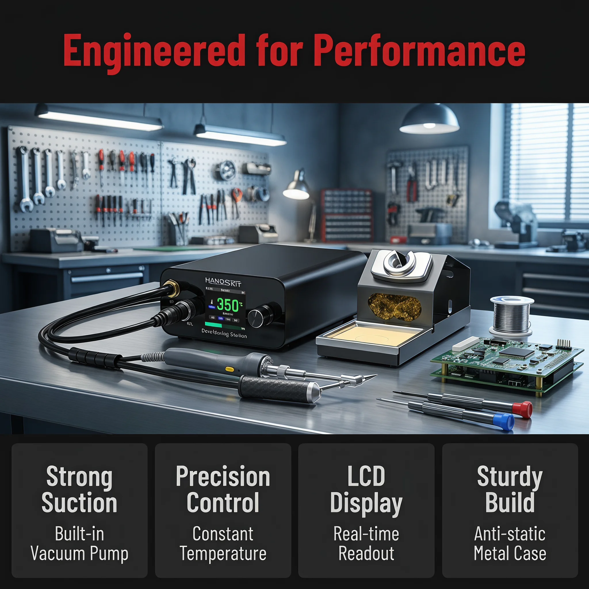 EDP-14 Vacuum Desoldering Station, PID Constant Temp LCD Soldering Desoldering Motorcycle Repair Circuit Board Repair