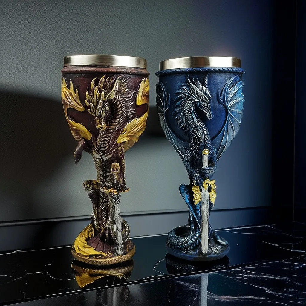 Retro Stainless Steel Beer Cup Men’s Gift Nordic Medieval Mythical Creative 3D Sword Warrior Goblet Wine Glass Drinking Cups view 4