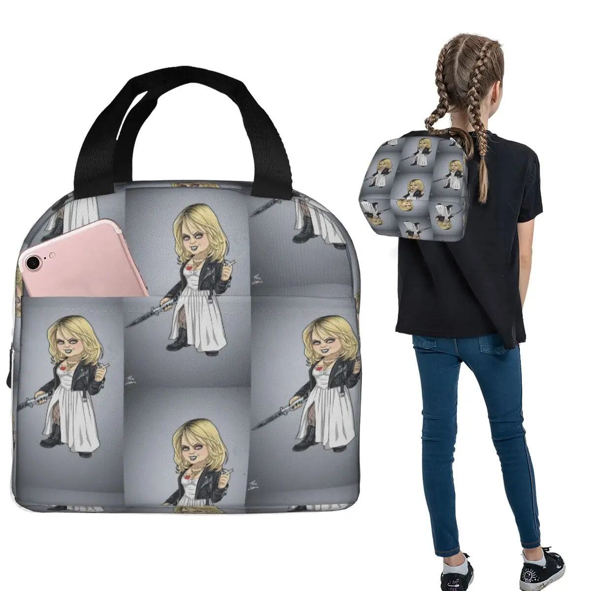 

Bride Of Chucky Scary Tiffany Lunch Bags Insulated Bento Box Portable Lunch Tote Leakproof Picnic Bags for Woman Student School