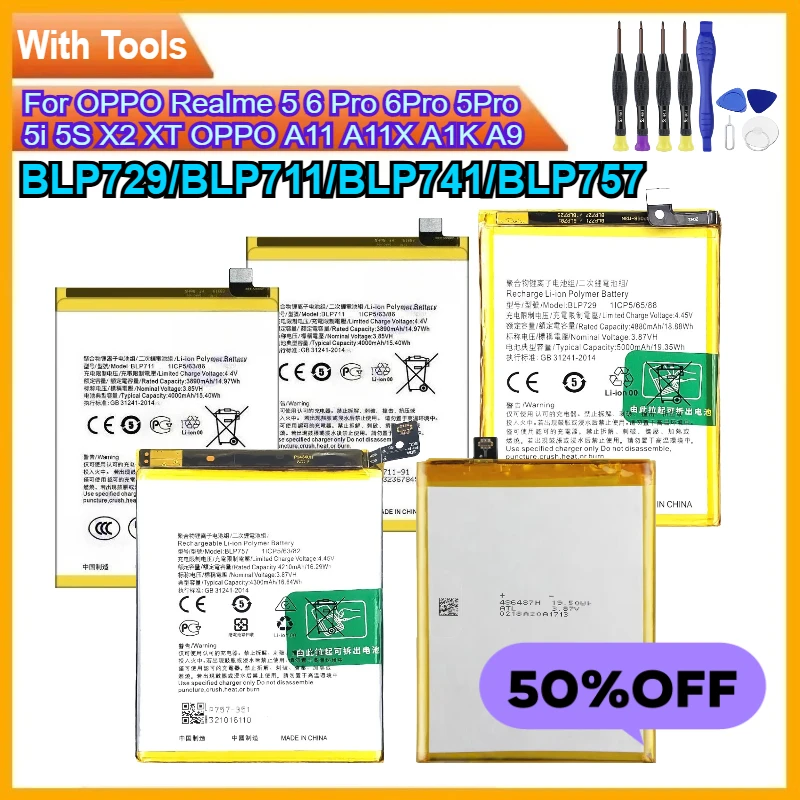 New BLP711 BLP729 BLP757 BLP741 Replacement Phone Battery for OPPO Realme 5 6 Pro 6Pro 5Pro 5i 5S X2 XT OPPO A11 A11X A1K A9