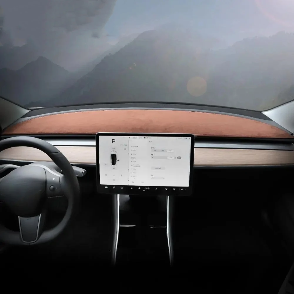 Wildleder Auto Dashboard Pad Für Tesla Modell 3 Y 2017-2023 Leder Dashmat Matte Innen Sonnenschirm Nicht-slip staubdicht Schutz Abdeckung – Detail 9