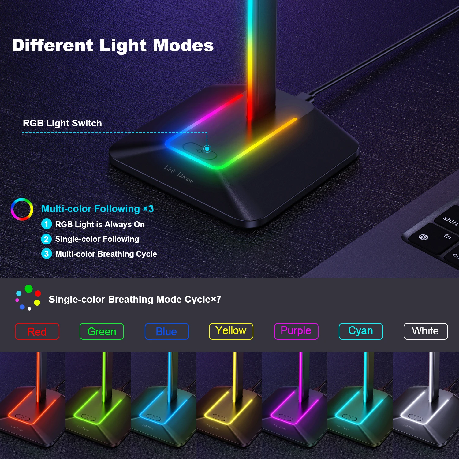حامل ألعاب RGB مانع الانزلاق مع منافذ USB ، حامل سماعات Z8 ، سماعة مكتب ، شاشة رائعة ، قاعدة مطاطية للاعبين ، نحل جديدة
