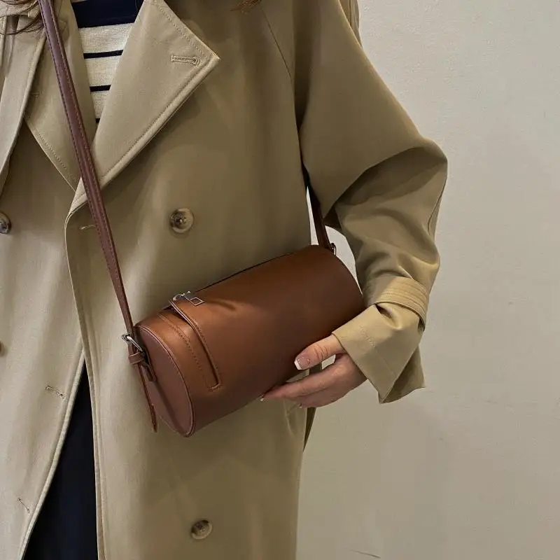 Underarm Bag Women\'s 2023 New Fashion Retro Cylindrical Handbags High Quality Female Texture PU Crossbody Bags Trend