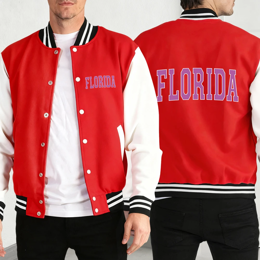 

Мужская куртка с розовым буквенным принтом Florida, осенняя флисовая одежда, повседневная удобная бейсбольная майка унисекс, свободная спортивная одежда в стиле ретро