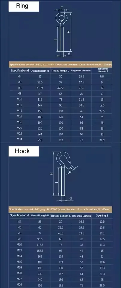 304 Stianless Steel M4 ~ M24 Sheep Eye Screw Bolt Ring Hanging Hook Machine Screw Length 3~100 mm