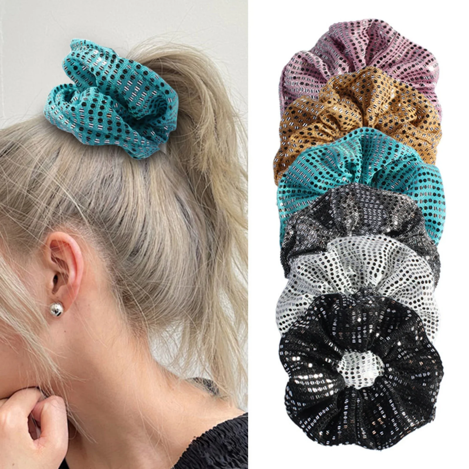 1 Stück mehrfarbige Pailletten-Mesh-Haargummis, glänzende Haargummis, stilvoller Haarschmuck für Frauen, ideal für jeden Anlass