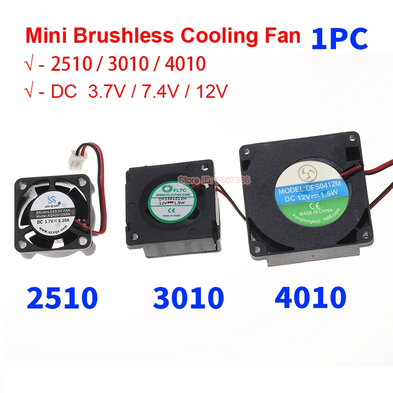 Mini 2510 3010 4010 Brushless Fan DC 3V 3.7V 4.2V 7.4V 12V High Speed Brushless Cooling Fan Heating Dissipation Fan