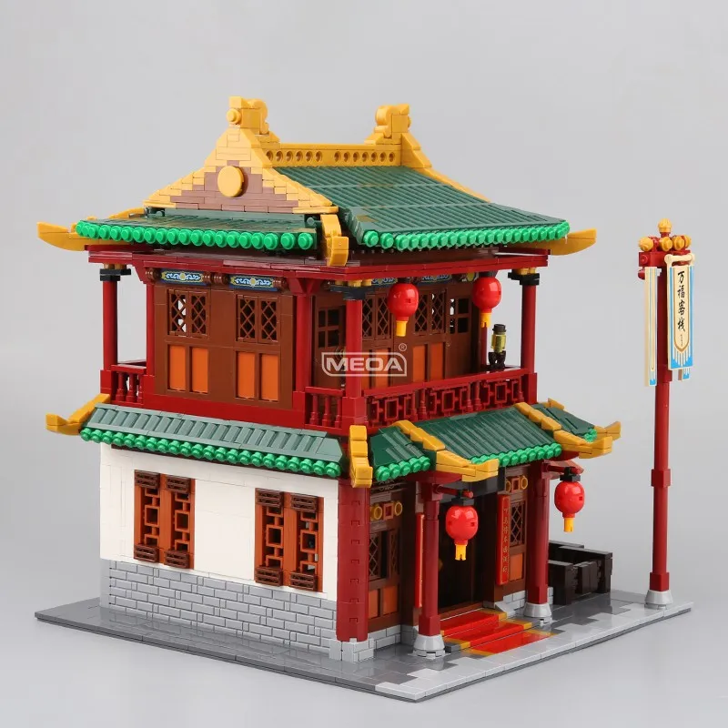 Bloques de construcción de arquitectura tradicional china, 3046 Uds., Zhonghua Street Inn, Hotel, modelo de ladrillos, juguetes para decoración de escritorio para adultos