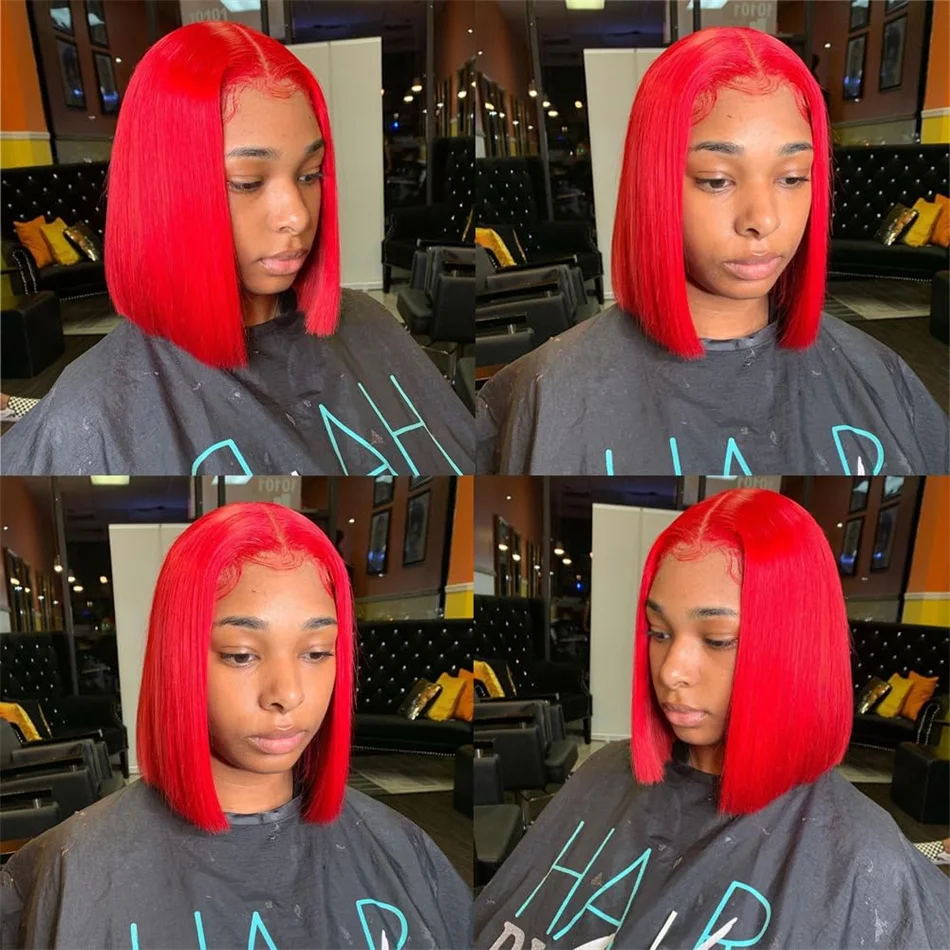 Brazilian Bone Straight Red Bob Wig para Mulheres, Lace Front, Cabelo Humano, Lace Frontal Perucas, Hot, 13x4, 10 ", 12", 14 ", 16"