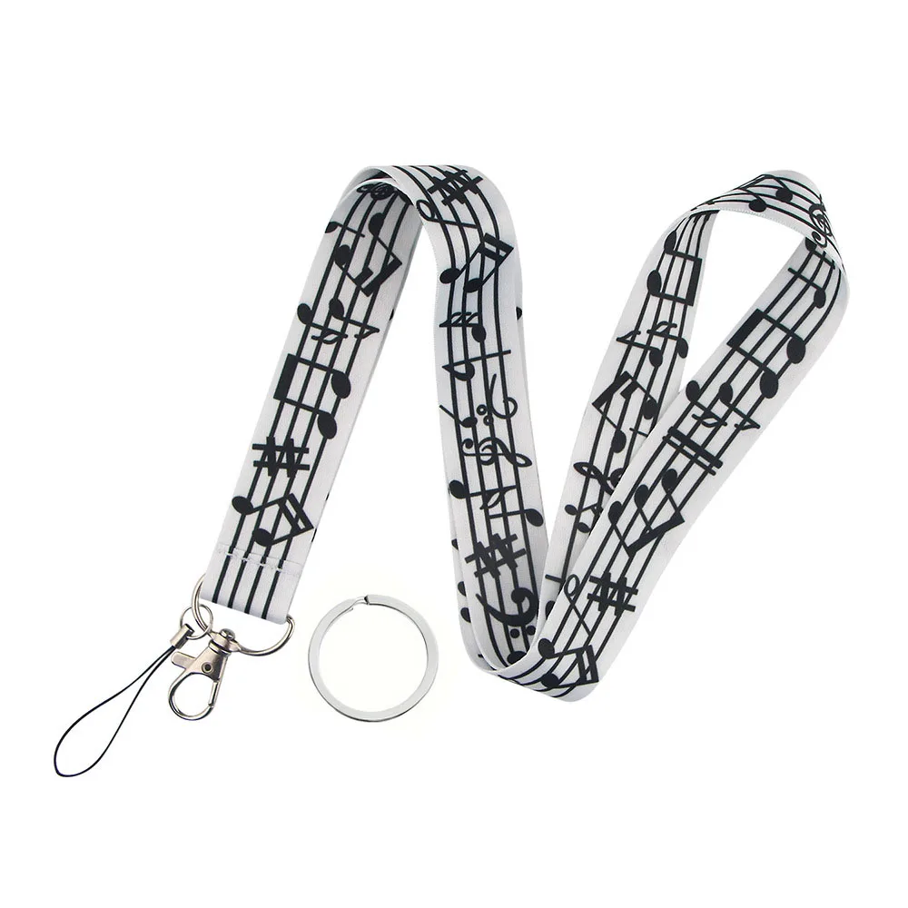 Lanchas de notas musicais para chaves, alça de pescoço, suporte para cartão de identificação, corda para pendurar, alça de telefone celular, chaveiro, acessórios