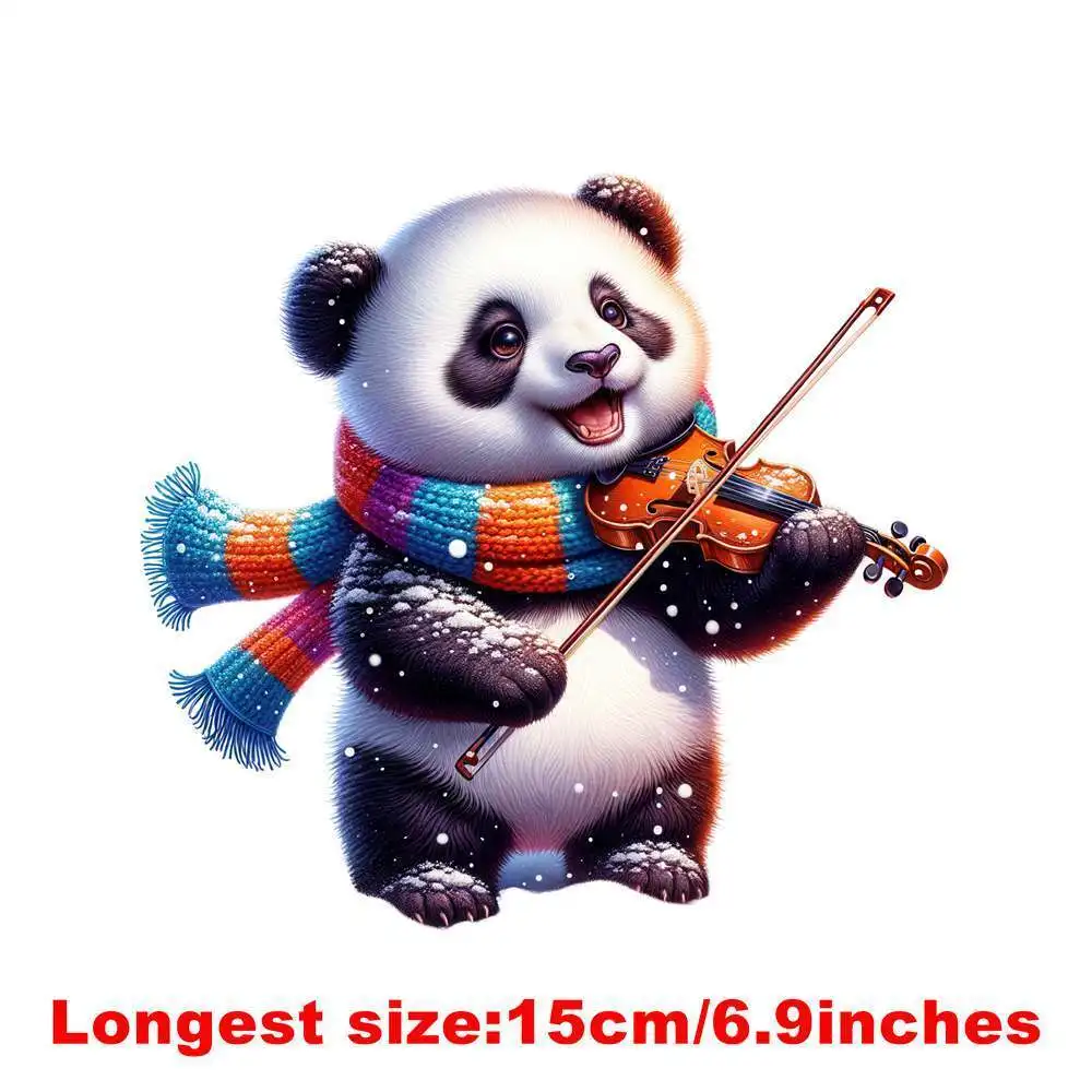 15 سنتيمتر الاطفال مضحك الكمان الباندا الحيوان الحديد على DTF نقل الحرارة ملصق Diy بها بنفسك تي شيرت الحديد على نقل بقع طباعة الشارات #2