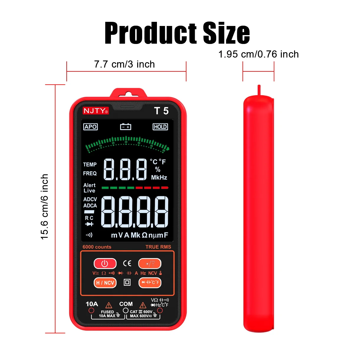 T5 Smart Digital-Multimeter mit Farbdisplay, 6000 Zählungen, True RMS, automatische Bereichswahl, AC/DC-Spannung, Strom, Widerstand, NCV, Temperaturmessgerät – Detail 11