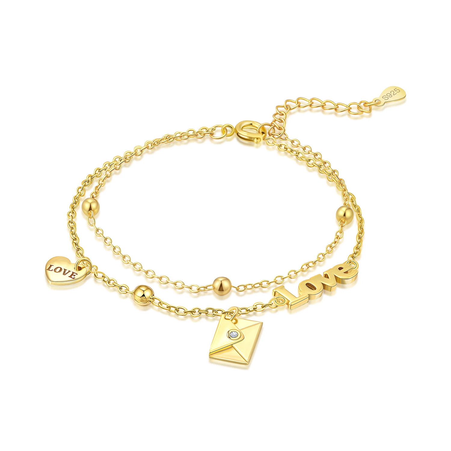 CYCUFF S925 Sterling Silber 18K Gold Briefumschlag Liebesarmband Kettenglieder Damenarmband Schmuck Party Trendige Jubiläumsgeschenke