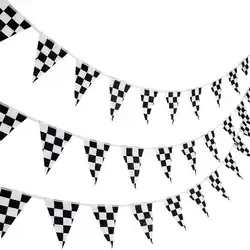 Bandera colgante triangular a cuadros con estampado de cuadros en blanco y negro, 38 piezas, banderas y pancartas decorativas de carreras de automóviles deportivas F1