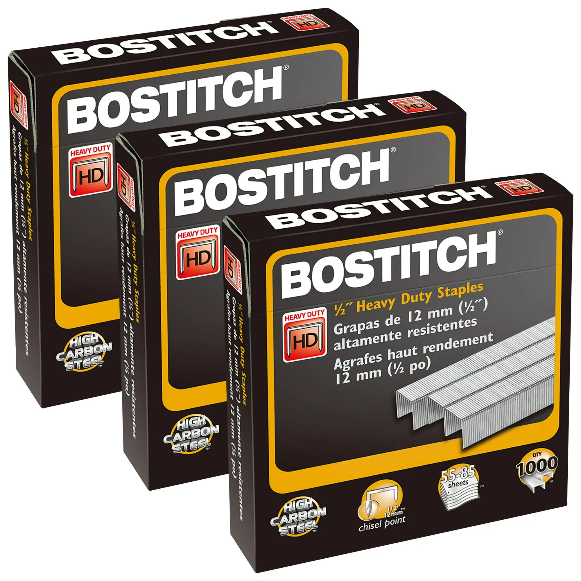 

Bostitch Premium Heavy Duty Staples, 1/2", 1000 Per Pack, 3 Packs