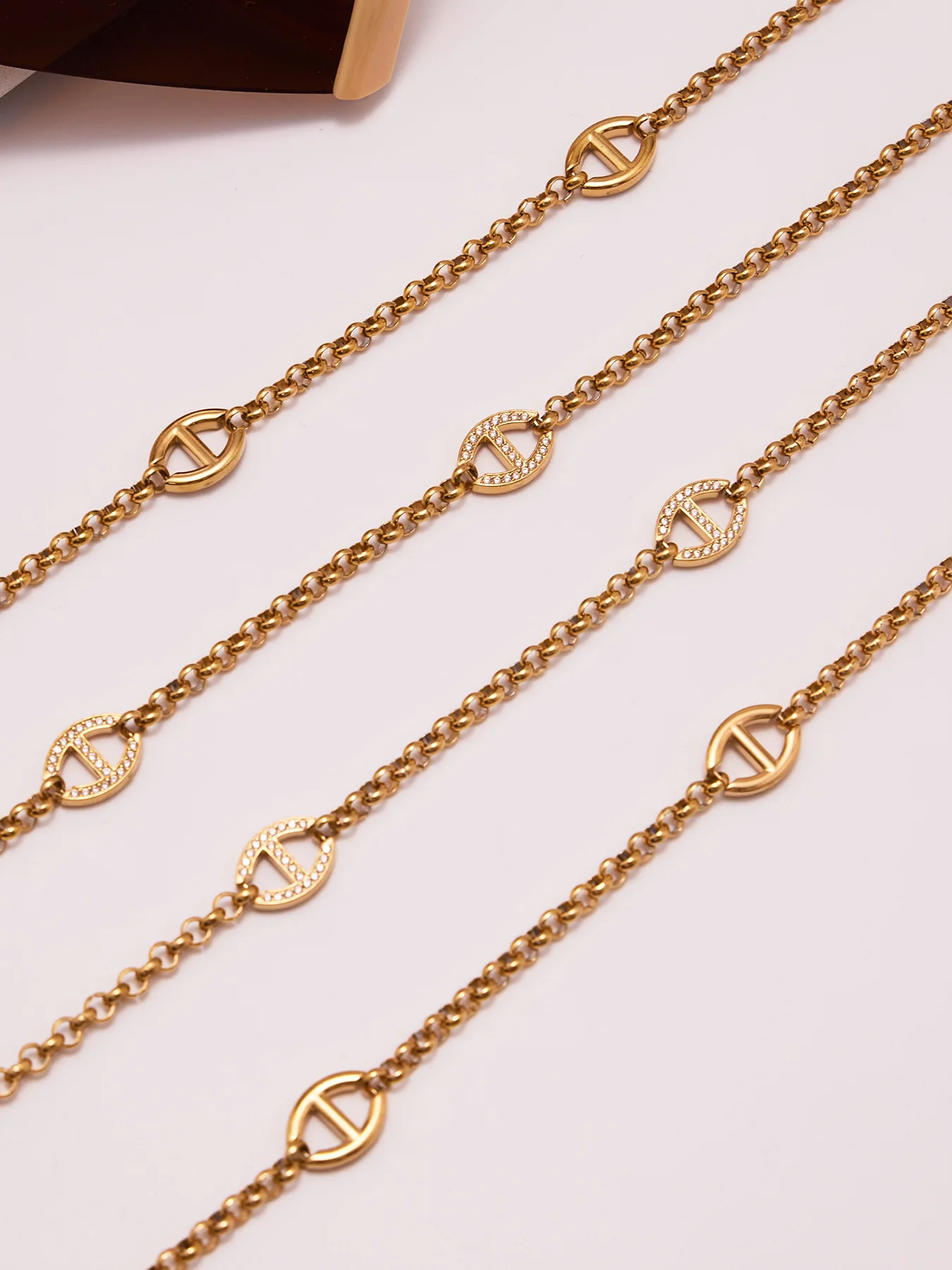 80 cm Edelstahl-Kettenhalskette für Damen, 18 Karat vergoldete Ketten, Halsketten mit eingelegtem Zirkon, Charms, Pulloverkette, lange Halskette – Detail 11
