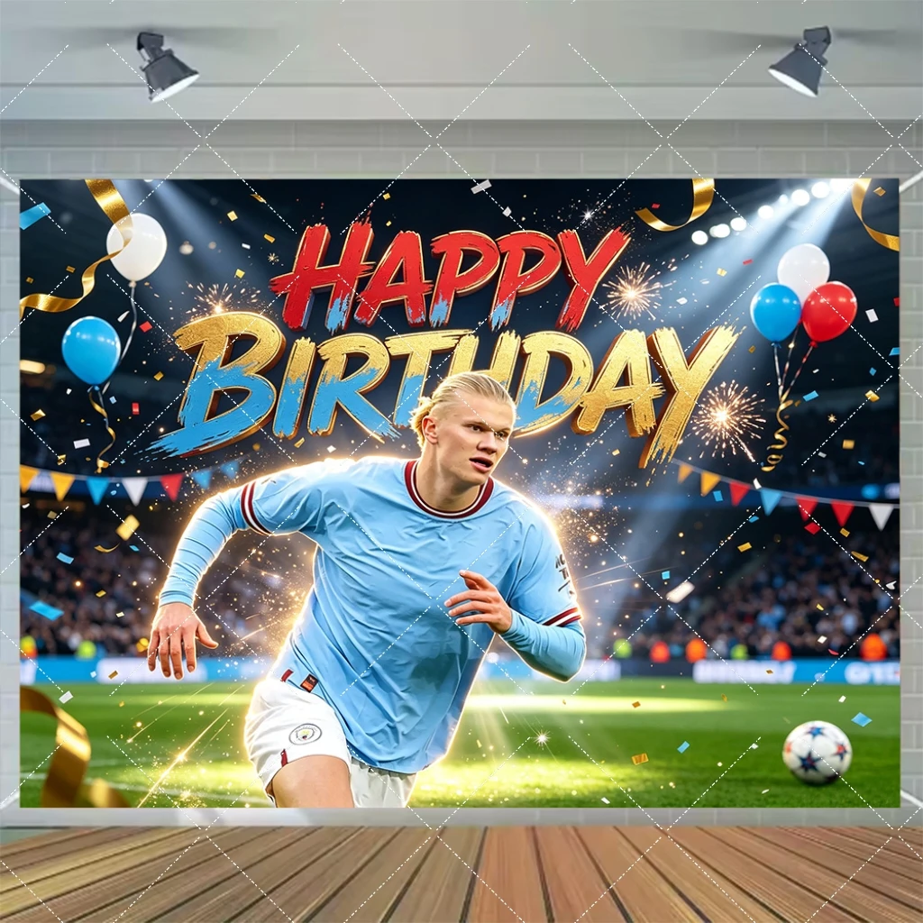 Erling&Haaland Themen-Fan-Geburtstagsparty-Deko Nr. 9 Fußballspieler-Ballon-Kuchenaufsatz Hintergrund Junge Kind Sport Party Zubehör – Detail 8