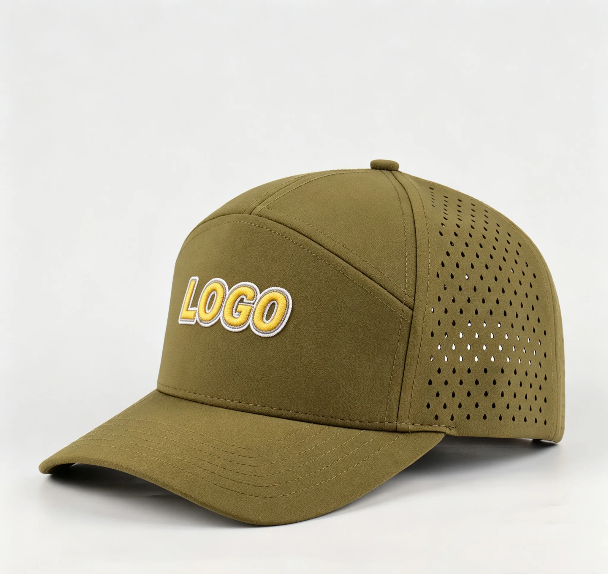 Unisex Waterproof Perforated Polyester Golf Caps 7 Panel Sports Hat with Embroidery Patch Customizable OEM Wholesale