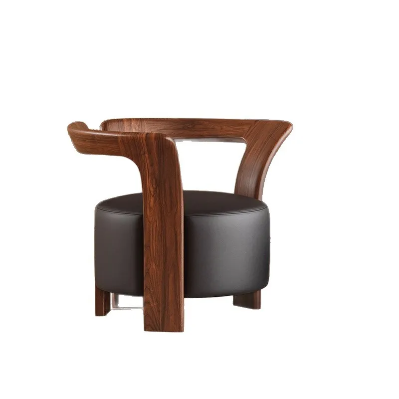 

Black walnut casual sofa chair new Chinese living room villa hotel solid wood single sofa medieval