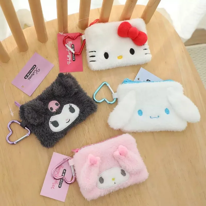 

Love Heart clasp Sanrio Hello Kitty Fluffy Plush Coin Purse Pendant My Melody Kuromi Small Coin Wallet Earphone Storage Bag