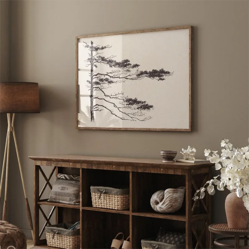 Pine Trees Vintage Rustic Sketch Branch Landscape Posters and Prints Canvas Printing Wall Art Picture for Living Room Home Decor