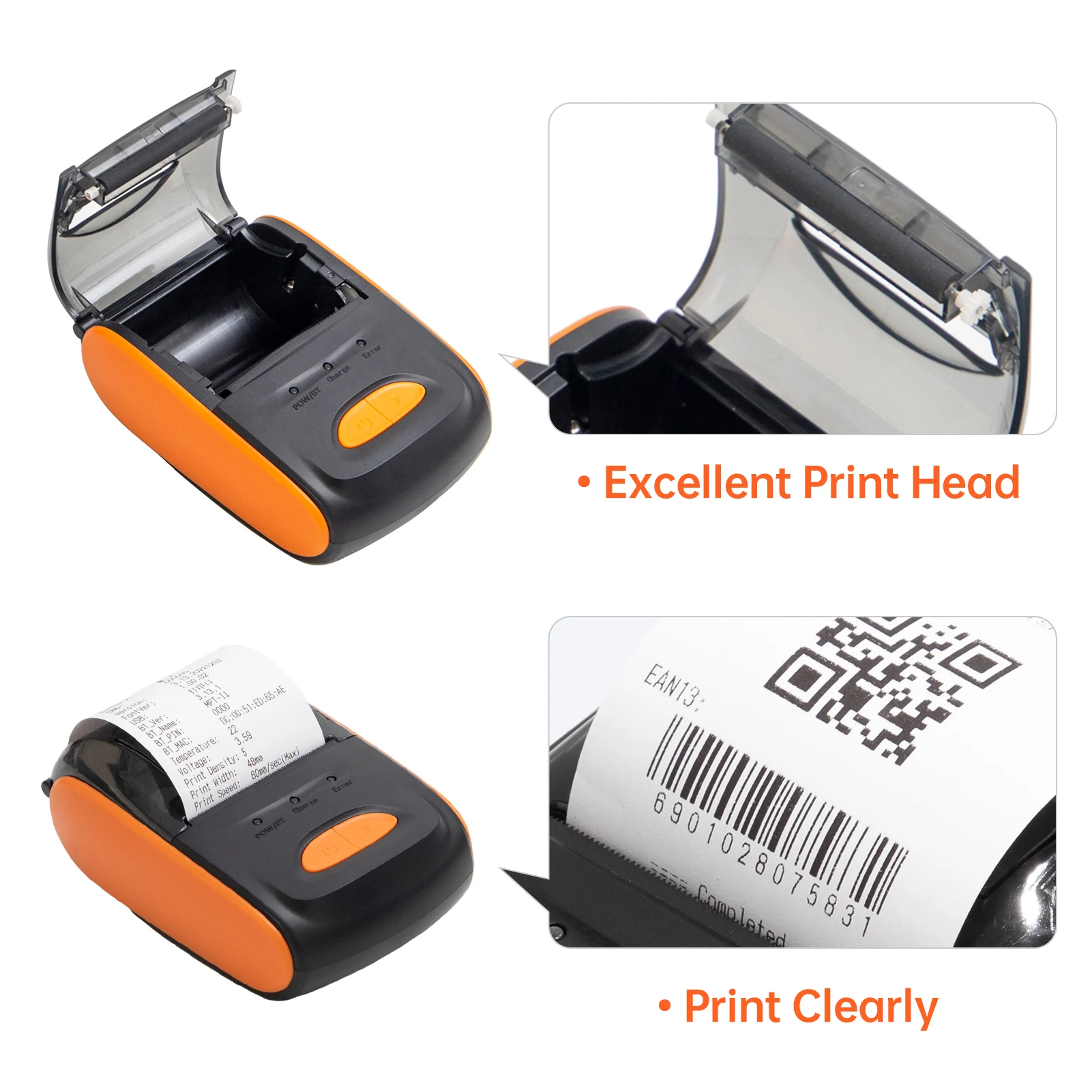 Receipt Printer Portable 58mm Mobile Thermal Printer Wireless BT Mini Bill Ticket Printing Compatible with Android iOS Windows