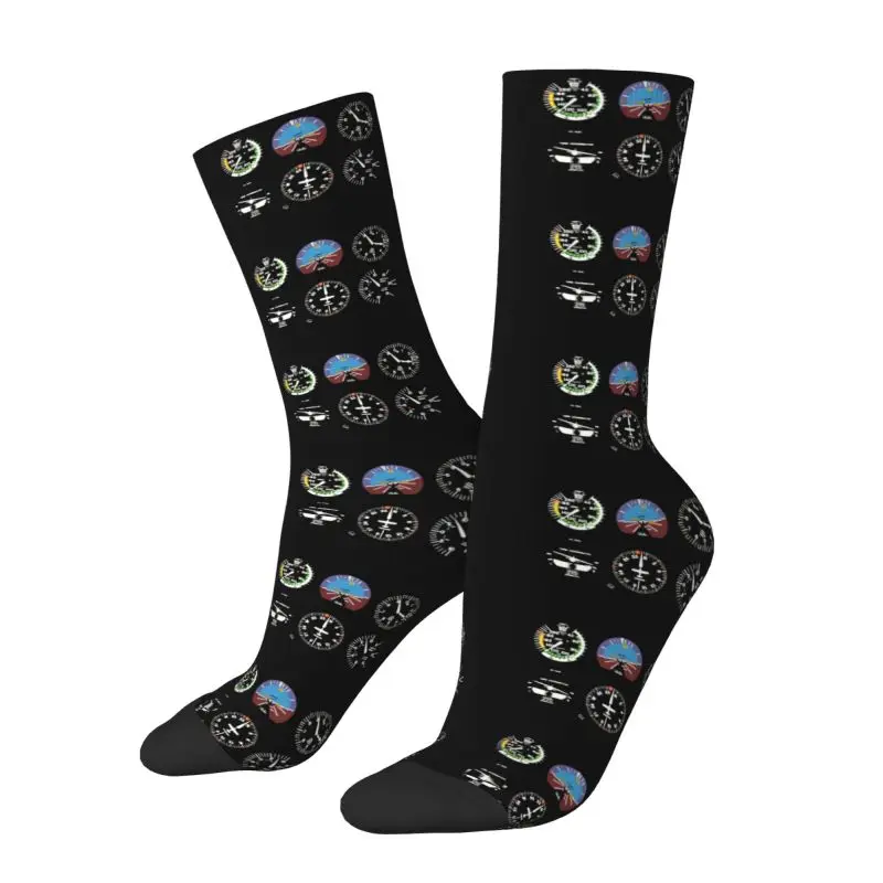 Custom Cockpit Six Dials Flight Simulator Pilot Socks Men Women Warm 3D Printing Airplane Aircraft Sports Football Socks