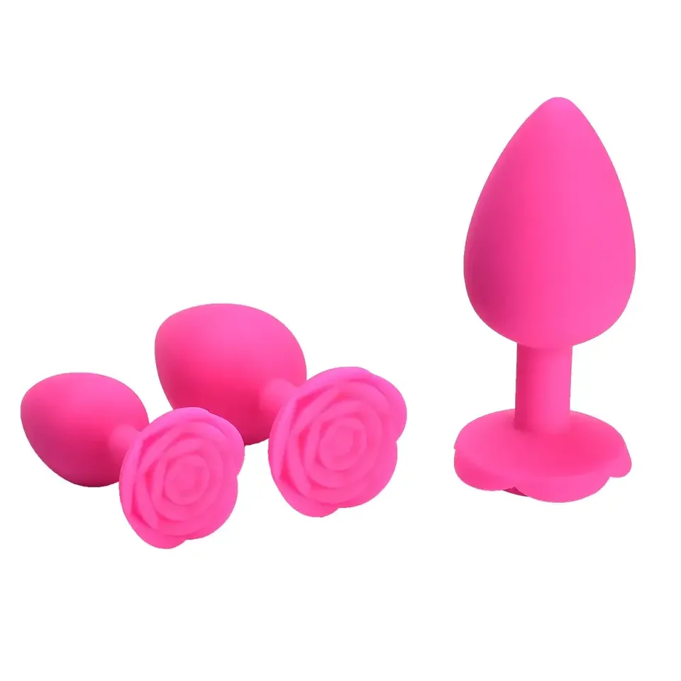 Rose Flower Silicone Anal Beads Butt Plug Set Small Medium Large Anal Plug Jewelry Anal Trainer Dildo Anus Sex Toy Men Women Gay view 3