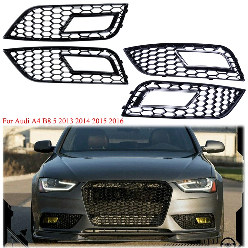 Front Bumper Fog Light Lamp Grille Covers Honeycomb Mesh RS4 Style For Audi A4 B8.5 Facelift 2013 2014 2015 2016